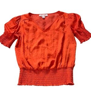 Philosophy Republic Clothing Orange Smocked V-Neck Puff Sleeve Blouse XS